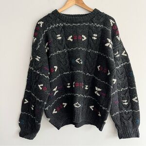 Vtg Embassy Row  Special Edition Shetland Wool Hand Knit Charcoal Sweater Medium